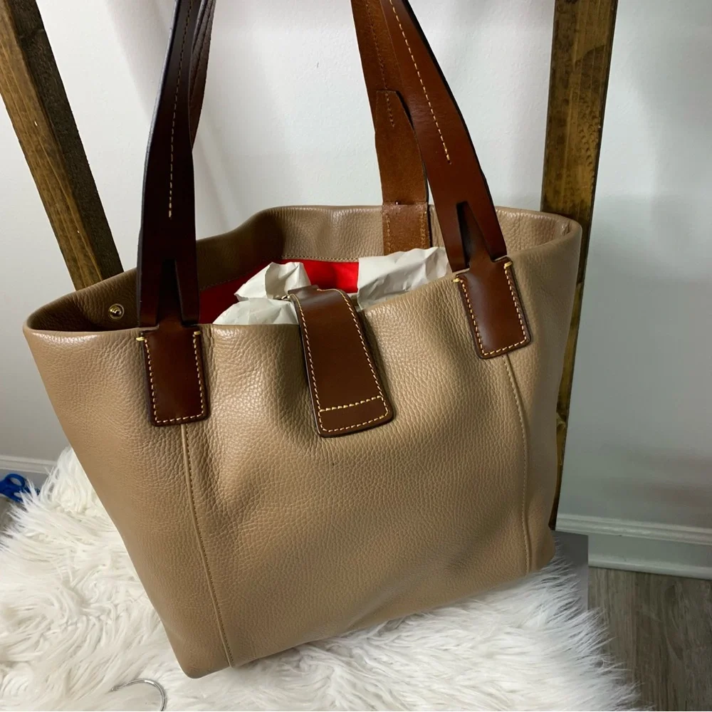 Dooney & Bourke Brown Leather Tote with Gold Accents
